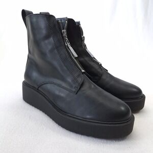 H&M Black Front Zip Platform Ankle Boots Minimalist Chunky Sole Size 8.5